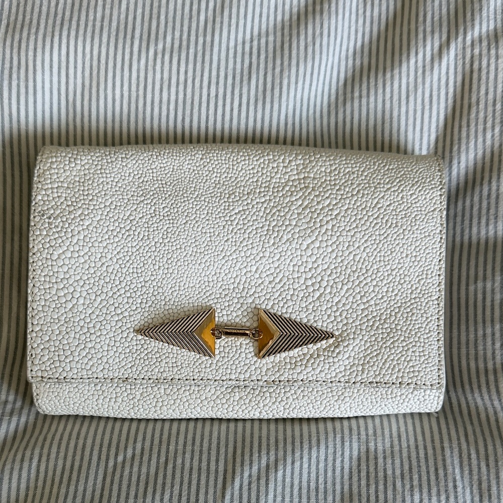 sass & bide White Textured Leather Clutch with Gold Arrow Hardware